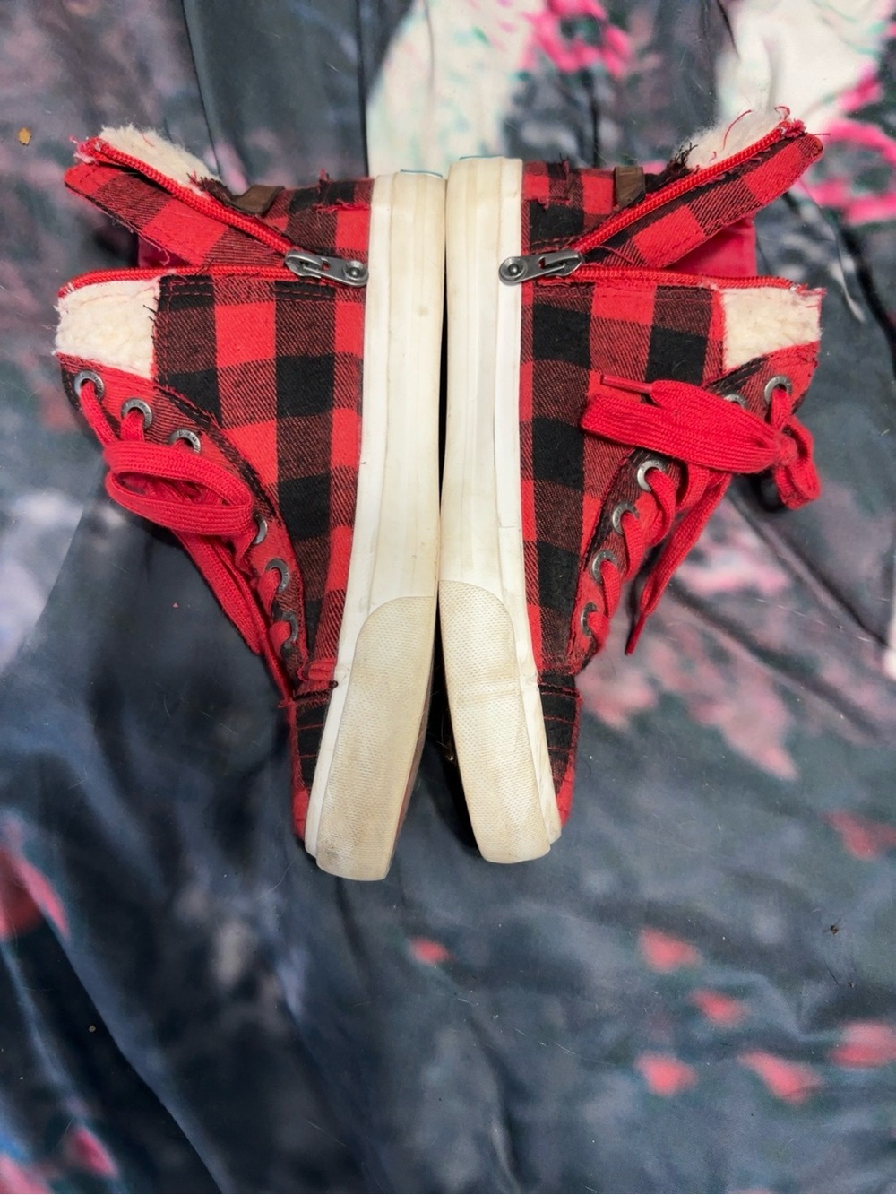 Blowfish Red and Black Plaid High-Top Sneakers - Picture 2 of 4